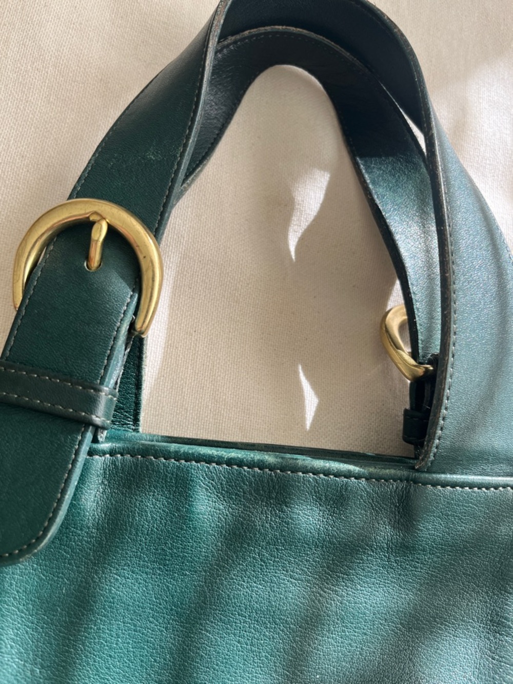 Vintage Coach Dark Green Leather Satchel with Gold-Tone Buckles - Picture 7 of 7